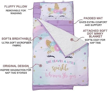 Extra Large Toddler Nap mat by Cokouchyi, Toddler Sleeping Bag with Removable Pillow, Measures 53 x 21 x 1.5 Inches, Sleeping Mat, Ideal for Daycare and Preschool Kindergarten