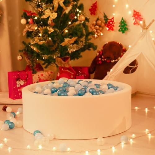 GOGOSO Ball Pit Balls for Toddler, Baby Plastic Playballs Kids Soft Pastel Pelotas Non-Toxic BPA-Free Pearl Blue+Light Blue+White 100 Balls