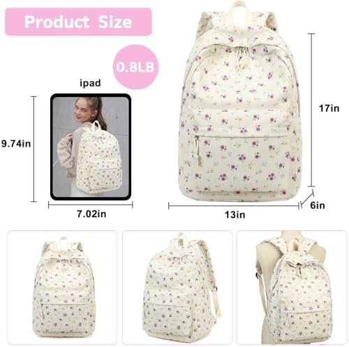 School Backpack for Teen Girls Bookbags Elementary High School Corduroy Laptop Bags Women Travel Daypacks