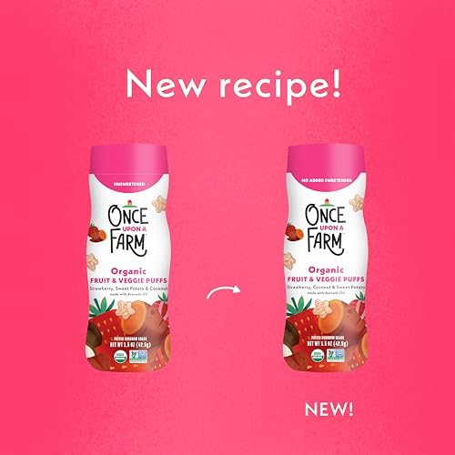 Once Upon A Farm Strawberry, Coconut & Sweet Potato Puffed Sorghum Snack, Fruit & Veggie Puffs, Non GMO, 1.5 Ounces (Pack Of 6)