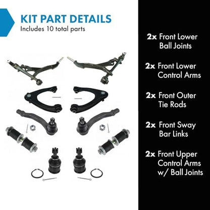 TRQ Front Steering & Suspension Kit Ball Joint Control Arm Control Arm with Ball Joint Sway Bar Stabilizer Link Tie Rod Compatible with 1996-2000 Honda Civic