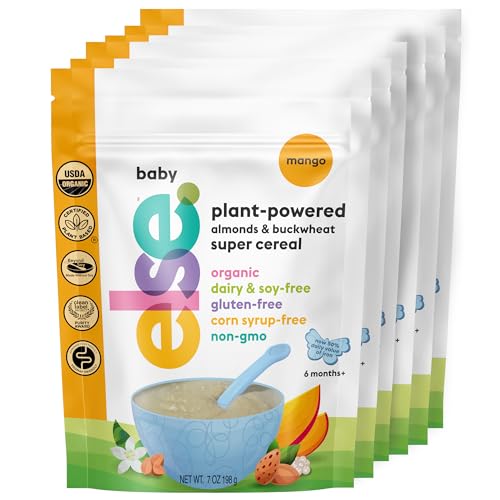 Else Nutrition Super Cereal For Babies 6 mo+, Made With Real Whole Plants for a Nutritionally Balanced meal, with gluten free carbs and plant protein (Mango, 6 Pack)