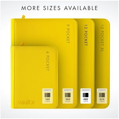 Vault X 12 Pocket Trading Card Zip Binder - 480 cards, Premium Exo-Tec Album Material, 20 Side-Loading Pages, Folder for Collectible Card Games, Sports, TCG (Yellow)