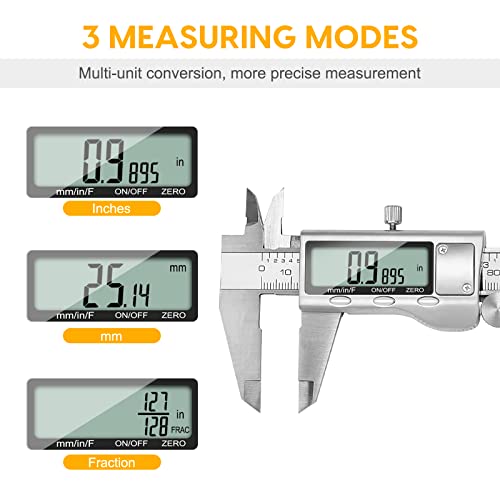Digital Caliper, Sangabery 6 inch Stainless Steel Caliper Measuring Tool with Inch/Metric/Fractions Conversion and Large LCD Display, Perfect for DIY, Household and Professional Use