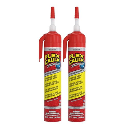 Flex Caulk, Waterproof & Weatherproof Hybrid Polymer Sealant, Strong, Paintable, Indoor, Outdoor, Bath, Shower, Sink, Window, Baseboards, Door, RV, Roof, Wood, Auto & Marine, Clear, 6.6 oz, 2-Pack