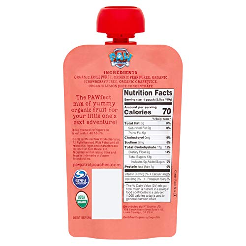 Paw Patrol Super Strawberry Organic Mixed Fruit Squeeze Pouch, 3.5 Ounce (Pack of 10)