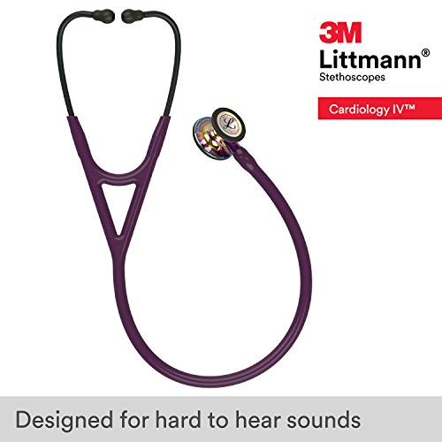 3M Littmann Cardiology IV Diagnostic Stethoscope, 6239, More Than 2X as Loud, Weighs Less, Stainless Steel High Polish Rainbow-Finish Chestpiece, 27" Plum Tube, Violet Stem and Black Headset