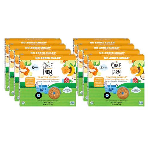 Once Upon A Farm Banana, Pumpkin & Cauliflower Soft Baked Bar Snack, for Toddler, Tractor Wheels, No Added Sugar, Non GMO, 3.35 Ounces (Pack Of 8)