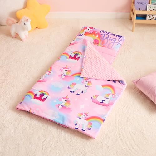 JOIEDOMI Toddler Nap Mat for Preschool 55''x30'' Sleeping Mat with Removable Pillow and Minky Blanket for Kids Ages 3-7 Roll Up Soft Kids Sleeping Bag for Boys Girls Kindergarten Daycare Sleepover