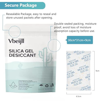 Premium 20 Gram 50 Pcs Desiccant Silica Gel Packets with Color Indicating - Rechargeable Moisture Absorbers for Food Grade Silica Packets for Foods, Seeds, 3D Filaments, Electronics, Safes