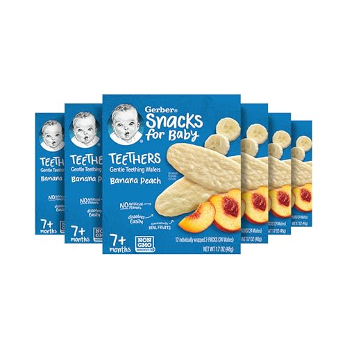 Gerber Teethers, Banana Peach Gentle Teething Wafers, Baby Teething Snacks, 6PK