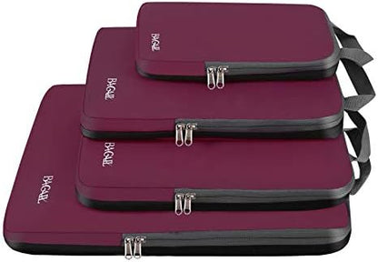 BAGAIL 4 Set/6 Set/8 Set Compression Packing Cubes Travel Accessories Expandable Packing Organizers (Cloth Pattern, 4-Burgundy)