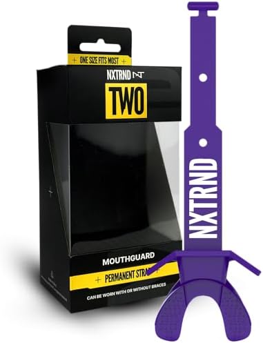 Nxtrnd Two Football Mouth Guard, Football Mouthpiece with Strap, Fits Adult & Youth (Purple)