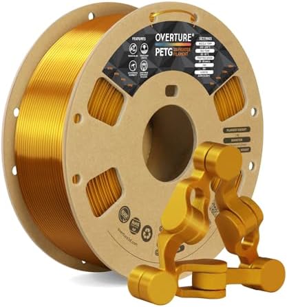 OVERTURE PETG 3D Printer Filament 1.75mm, Neatly Wound Durable PETG 1kg Spool (2.2lbs), Strong Toughness Filament, Dimensional Accuracy +/- 0.02mm, Fit Most FDM Printers (Gold)