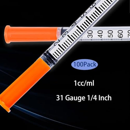 1ML Syringe, Lab Supplies Syringes 31G 1/4 Inch, Individually Wrapped, Pack of 100