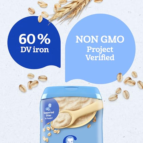 Gerber Stage 1 Baby Food, Baby Oatmeal Cereal, 8g Whole Grains, Iron, Zinc & Vitamin B12, Infant Cereal, 6-Pack