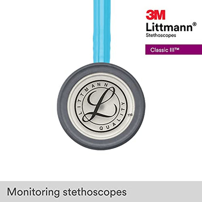 3M Littmann Classic III Monitoring Stethoscope, 5835, More Than 2X as Loud, Weighs Less, Stainless Steel Chestpiece, 27" Turquoise Tube