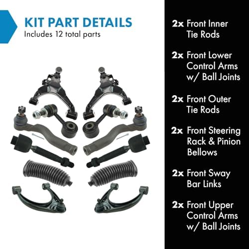 TRQ Front Steering & Suspension Kit Control Arm with Ball Joint Steering Rack & Pinion Bellow Sway Bar Stabilizer Link Tie Rod Compatible with 2008-2019 Toyota Sequoia 2007-2019 Tundra