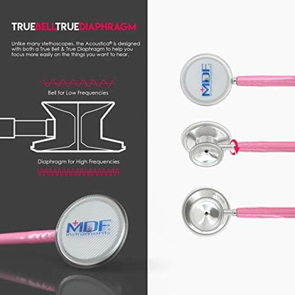 MDF Instruments, Acoustica Lightweight Stethoscope for Doctors, Nurses, Students, Home Health Use, Adult, Dual Head, Pink Tube, Silver Chestpiece-Headset, MDF747XP01
