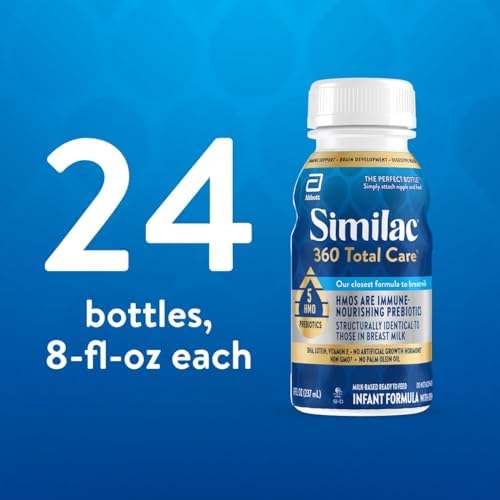 Similac 360 Total Care Infant Formula, Has 5 HMO Prebiotics, Our Closest Prebiotic Blend to Breast Milk, Non-GMO, Baby Formula, Ready to Feed, 8-fl-oz Bottle, Pack of 24