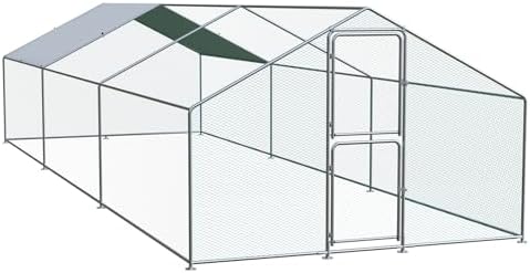 Large Chicken Coop, Chicken Coops for 30 Chickens, Chicken Runs for Yard with Water Poof & UV Resistance Cover, Spire Roof Chicken Coop Run with Double Lockable Doors for Outdoor Backyard