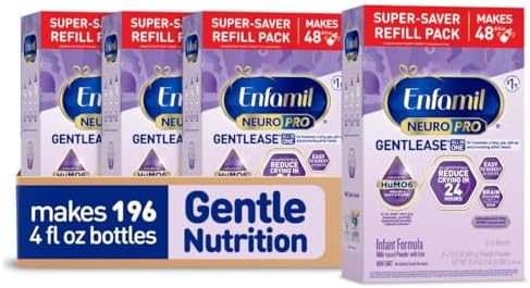 Enfamil NeuroPro Gentlease Baby Formula, Brain Building DHA, HuMO6 Immune Blend, Designed to Reduce Fussiness, Crying, Gas & Spit-up in 24 Hrs, has Prebiotics to Promote Softer Stools, Baby Milk, 30.4 Oz (Pack of 4)