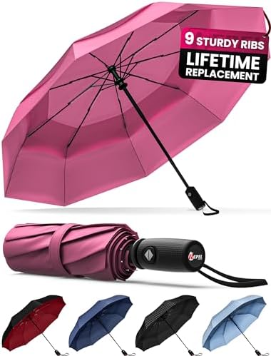 REPEL Windproof Travel Umbrella - Compact & Withstands Winds up to 85MPH , Strongest Premium Auto Folding Umbrella for Rain and Sun - Durable, Light & Portable for Women & Men , Fits Backpack & Cars