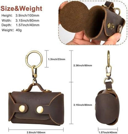 Handmade Leather Dog Poop Bag Dispenser - Stylish and Durable with Belt Attachment for Dog Walkers, Featuring a Brass Metal Clip in Coffee