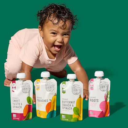 Serenity Kids Certified Organic Baby Food Veggie Puree Pouches Variety Pack - 18 x 3.5 oz for 6+ Months - No Added Sugar & Allergen Free - BPA-Free Packaging - Baby Food Pouches - Pouches Toddler