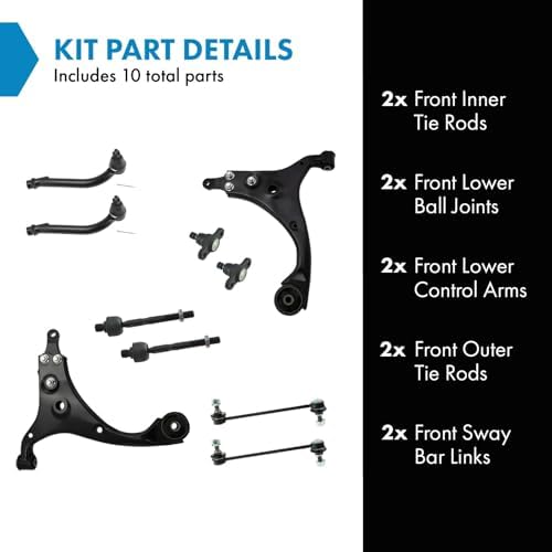 TRQ 10 Piece Steering & Suspension Kit Control Arms Ball Joints Tie Rods End Links Compatible with 2010-2013 Kia Forte Forte Koup