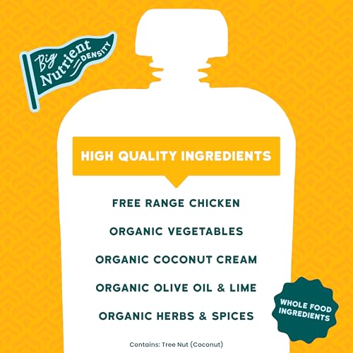 Serenity Kids 6+ Months World Explorers Coconut Curry Chicken Baby Food Pouch - BPA-Free Pouches - Ethically Sourced Meats & Organic Veggies - GMO-Free Savory Blend - 3.5 Oz, 12 Pack