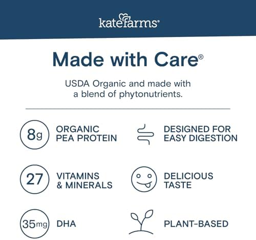 KATE FARMS Organic Kids Nutrition Chocolate Shake, 8g Protein, 27 Vitamins and Minerals, Meal Replacement, Gluten Free, Non-GMO, 8.45 oz (6 Pack)