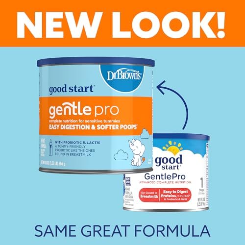 Good Start | Dr. Brown’s Gentle Pro, Baby Formula Powder, For Sensitive Tummies, Easy Digestion and Softer Poops, Infant Formula with Probiotics, DHA, Non-GMO, 20 Ounce