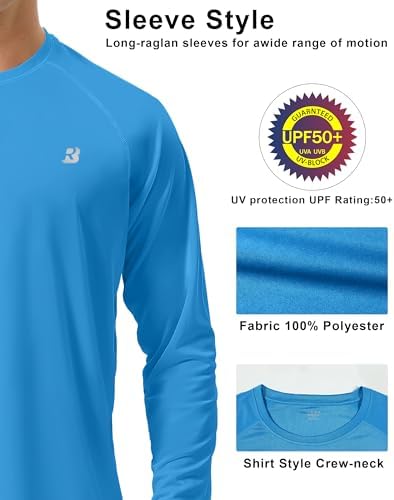Roadbox Mens UPF 50+ UV Sun Protection Shirts Outdoor Long Sleeve SPF Rash Guard for Fishing Hiking Swimming Running