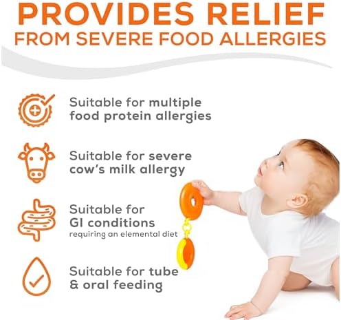PurAmino Hypoallergenic Infant Drink, for Severe Food Allergies, Omega-3 DHA, Iron, Immune Support, Powder Can, 14.1 Oz (4 Count)
