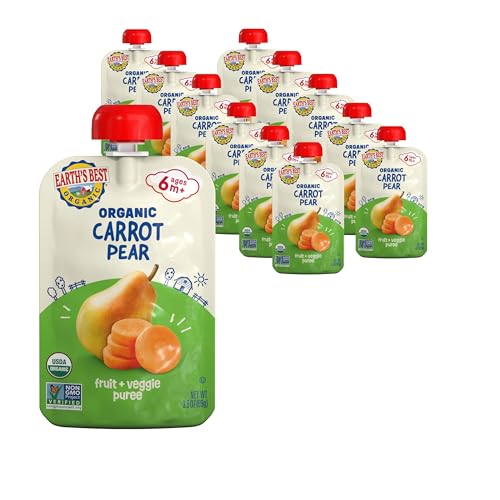 Earth's Best Fruit + Veggie Puree Organic Carrot Pear 3.5 oz Pouch (Pack of 12)
