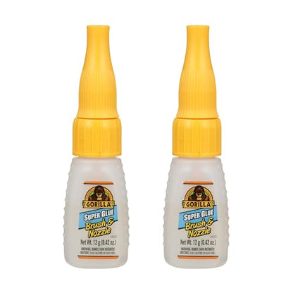 Gorilla Super Glue with Brush & Nozzle Applicator, Clear Glue, 12 Gram (Pack of 2) - All Purpose and Fast Setting for Projects and Repairs