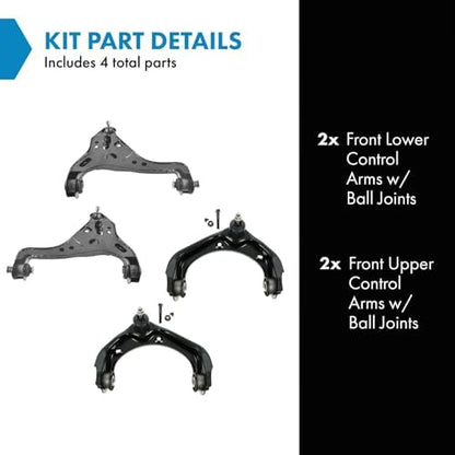 TRQ Front Upper & Lower Control Arm with Ball Joint Set Compatible with 2006-2010 Ford Explorer 2007-2010 Explorer Sport Trac Mercury Mountaineer