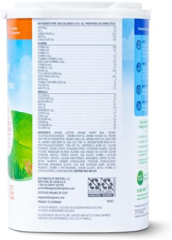 Happy Baby Organics Stage 1 Infant Formula, 0 12 Months, Milk Based Organic Baby Formula Powder with Iron, Probiotics & Prebiotics for Immune & Digestive Support, 22.9 Ounce (Pack of 3)