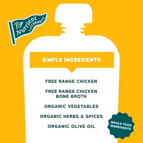 Serenity Kids 7+ Months Chicken Puree Pouch with Bone Broth - Pasture-Raised Turmeric & Veggie Blend - Clean Label Project Purity Award Certified - 3.5 Oz, 12 Pack