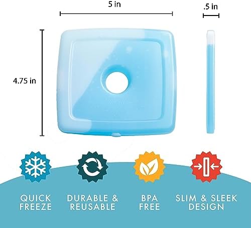 Cool Coolers by Fit & Fresh 4 Pack Slim Ice Packs, Quick Freeze Space Saving Reusable Ice Packs for Lunch Boxes or Coolers, Purple