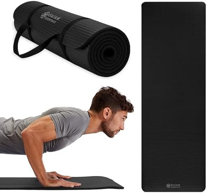 Gaiam Essentials Thick Yoga Mat Fitness & Exercise Mat with Easy-Cinch Carrier Strap,72"L X 24"W X 2/5 Thick, 10mm