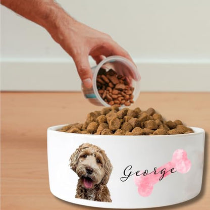 LASFOUR Personalized Dog Bowl, Custom Dog Bowls with Name and Photo, Customized Ceramic Dog Bowls 16 oz., 32 oz. for Dry, Wet Food & Water, Pet Feeding Supplies