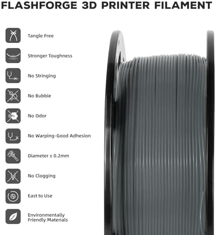 FLASHFORGE PLA Filament 1.75mm, 3D Printer Filament 1kg (2.2lbs) Spool, Dimensional Accuracy +/- 0.02mm, 3D Printing Filament Easy to Use and Fits for Most FDM 3D Printers (Grey)