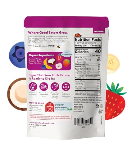 Once Upon A Farm Mixed Berry Coconut Melts with Probiotics, Organic, Dairy Free, 1 Ounces (Pack Of 8)