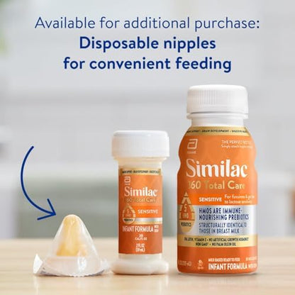 Similac 360 Total Care Sensitive Infant Formula for Fussiness & Gas Due to Lactose Sensitivity, Has 5 HMO Prebiotics, Baby Formula, Ready to Feed, 8-fl-oz Bottle, Pack of 24