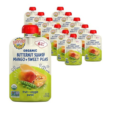 Earth's Best Organic Butternut Squash, Mango and Sweet Peas Puree Pouch 3.5 oz (Pack of 12)