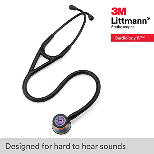 3M Littmann Cardiology IV Diagnostic Stethoscope, 6165, More Than 2X as Loud, Weighs Less, Stainless Steel Rainbow-Finish Chestpiece, 27" Black Tube, Stem, and Headset