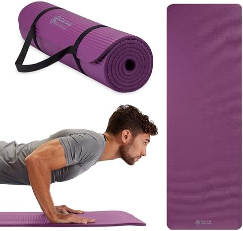 Gaiam Essentials Thick Yoga Mat Fitness & Exercise Mat with Easy-Cinch Carrier Strap,72"L X 24"W X 2/5 Thick, 10mm