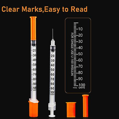 U-100 1ml Syringe with Needle, 31G 1/4" 6mm 1cc Syringes, Disposable Individual Package, Pack of 100